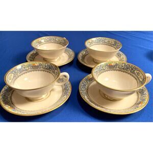 VTG Lenox Autumn Tea Coffee Cups Footed Flared and Saucers Set of 4 - Seconds